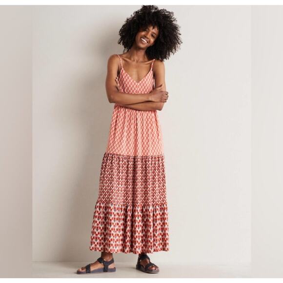 Boden Strappy Jersey Maxi Dress – Milkshake Woodblock Bloom – Size 6 - Picture 1 of 10